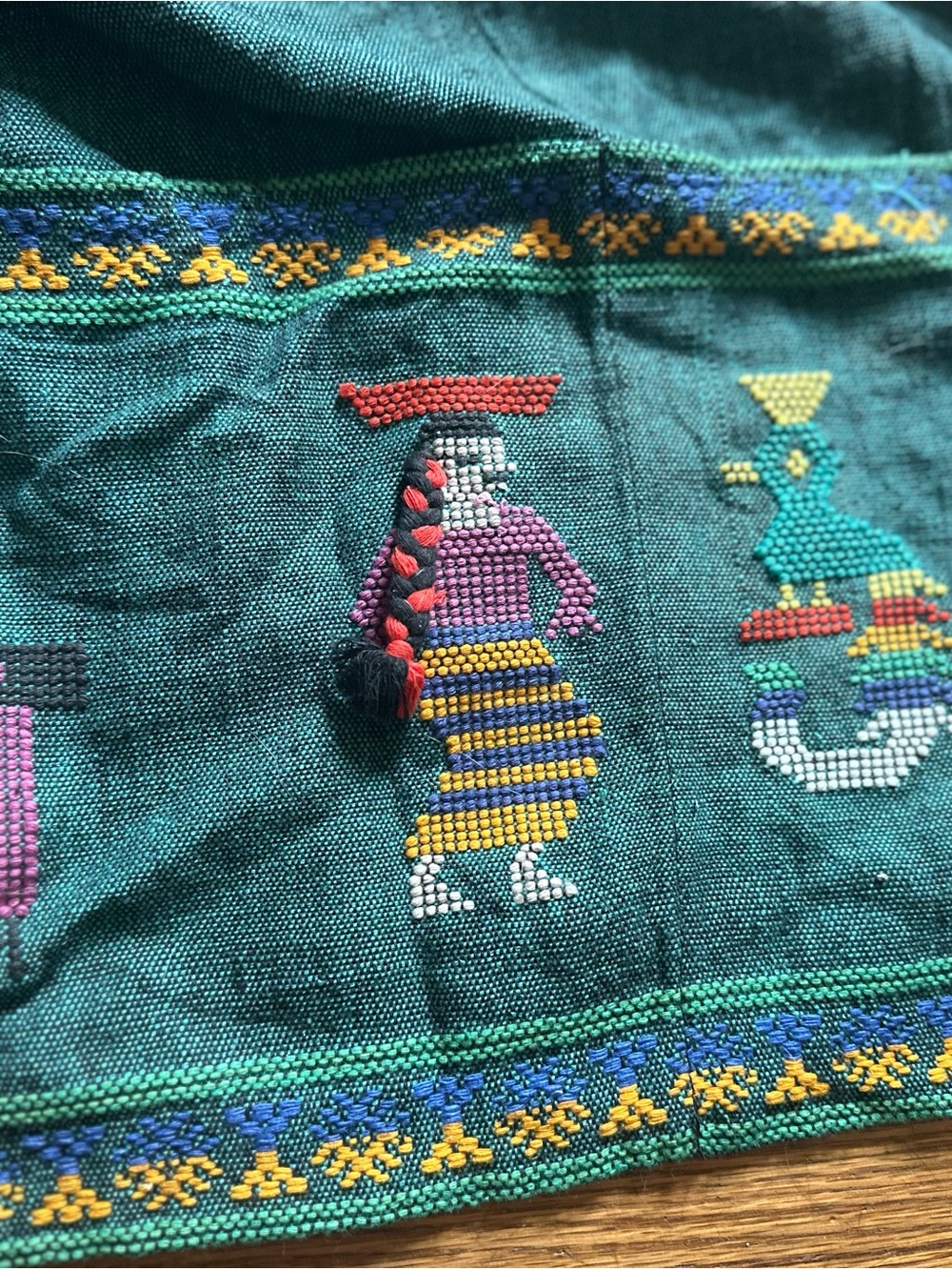 Handwoven Aztec Teal Embroidered Waist Apron Wrap - Unbranded - Picture 3 of 8